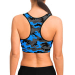 Women's Black Blue Camouflage Athletic Sports Bra Model Back
