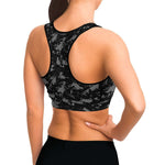 Women's Black Grey Digital Camouflage Athletic Sports Bra Model Right
