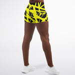 Women's 80s EVH Yellow BumbleBee Rock Roll Music Frankenstrat Guitar Stripes Mid-Rise Athletic Booty Shorts