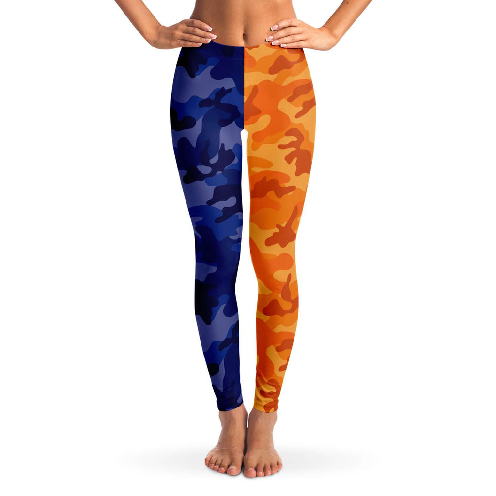 Women's All Blue Orange Camouflage Mid-Rise Leggings