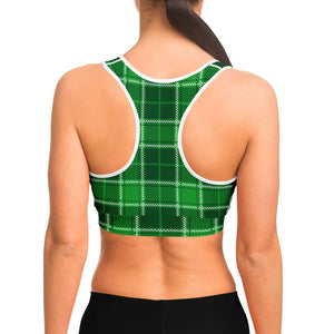 Women's Green St. Patrick's Day Plaid Athletic Sports Bra Model Back
