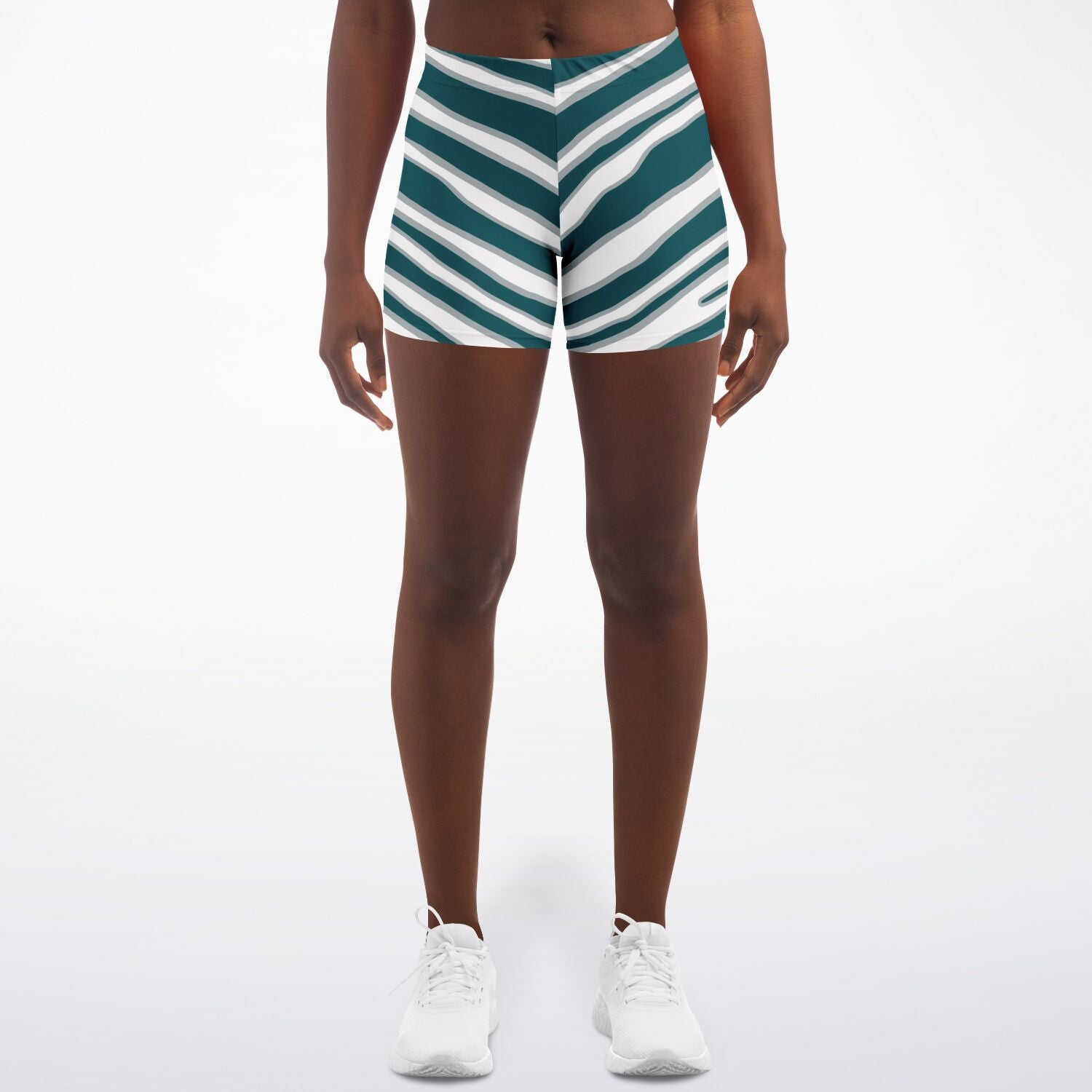 Women's Philadelphia Football Green Wild Zebra Stripe Animal Pattern Mid-rise Athletic Booty Shorts