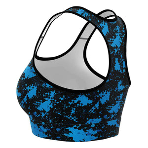 Women's Blue Digital Camouflage Athletic Sports Bra Left