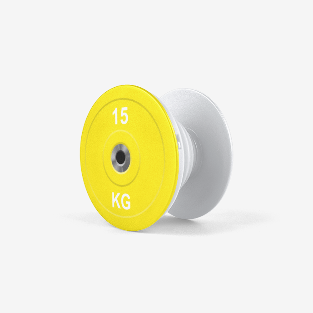 Yellow 15 KG Olympic Weight Powerlifter Competition Popsocket White Side