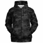 Unisex All Black Camouflage Athletic Zip-Up Hoodie