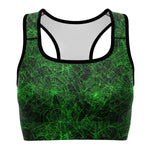 Women's Neon Green Spider Web Halloween Athletic Sports Bra