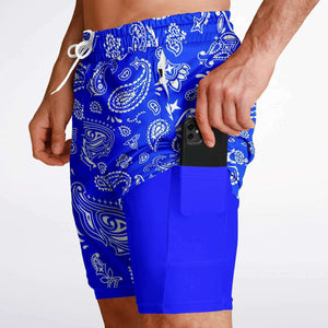 Men's 2-in-1 Classic Blue White Paisley Gym Shorts