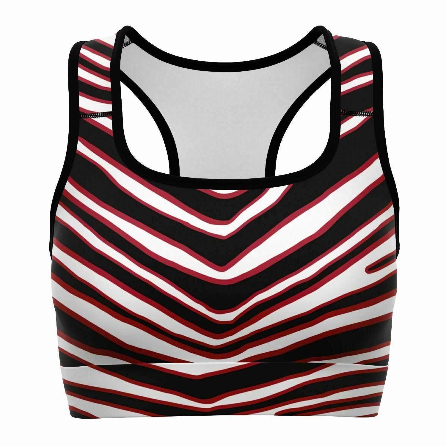 Women's Atlanta Football Black Red Wild Zebra Stripe Animal Pattern Athletic Sports Bra