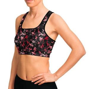 Women's Blood Red Gilded Marble Athletic Sports Bra Model Left