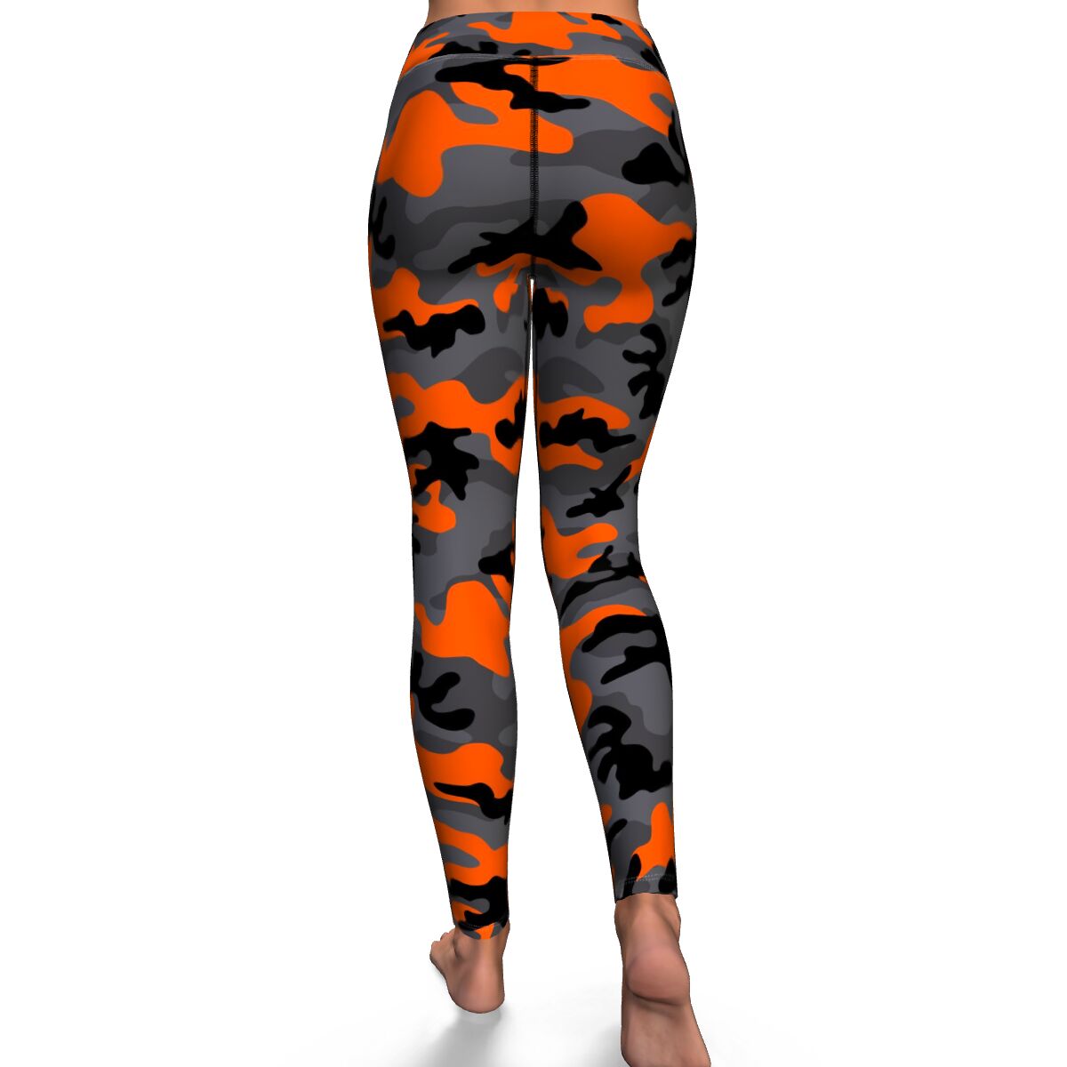 Women's Black Orange Camouflage High-waisted Yoga Leggings Back