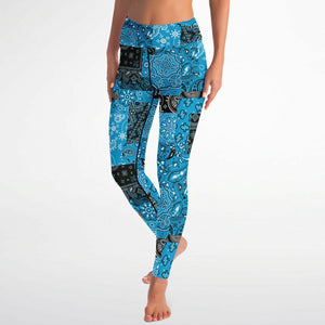 Women's Teal Paisley Patchwork High-waisted Yoga Leggings