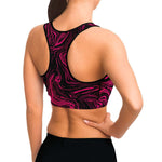 Women's Black Pink Marble Swirl Athletic Sports Bra Model Right