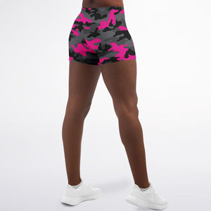 Women's Mid-rise Black Pink Camouflage Athletic Booty Shorts