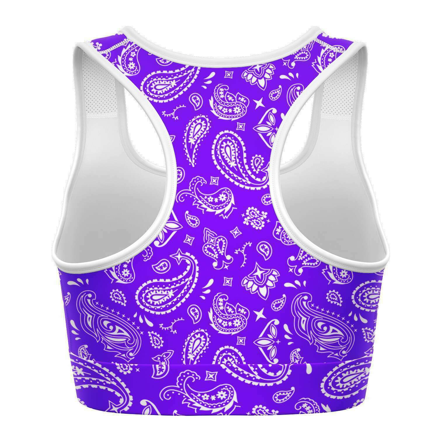 Women's Purple Paisley Bandana Athletic Sports Bra Back