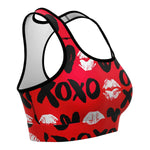 Women's Red Valentines Hearts Hugs Kisses Athletic Sports Bra Right