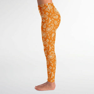 Orange White Paisley Leggings