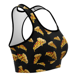 Women's Late Night Hot Pepperoni Pizza Party Athletic Sports Bra Right