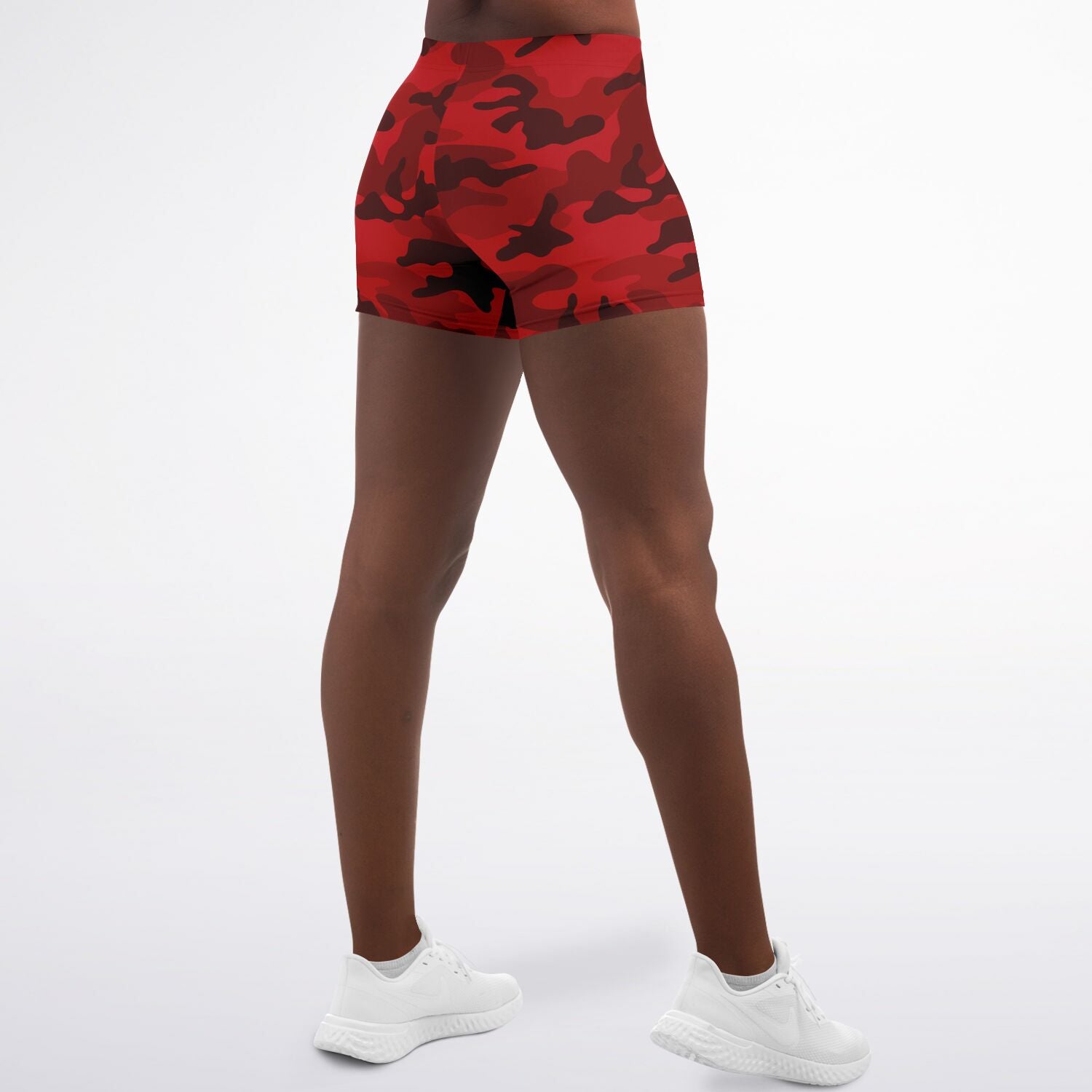 Women's Mid-rise All Red Camouflage Athletic Booty Shorts