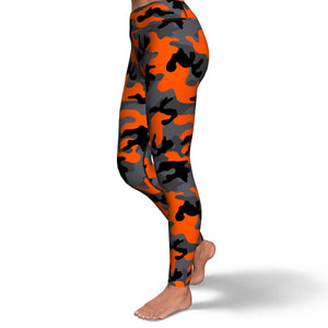 Women's Black Orange Camouflage High-waisted Yoga Leggings