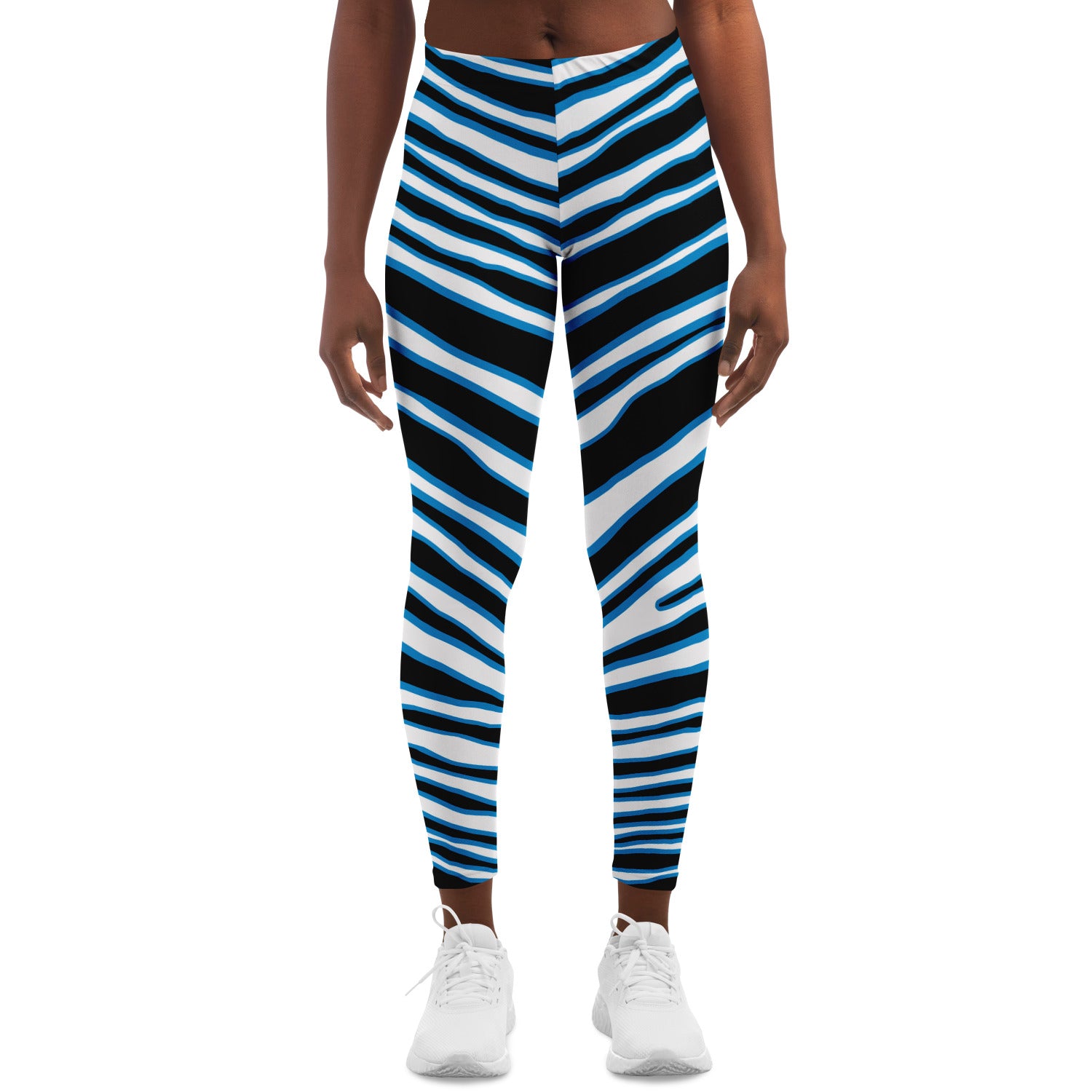 Women's Carolina Football Black Blue Wild Zebra Stripe Animal Pattern Mid-rise Athletic Yoga Leggings