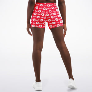 Women's Mid-rise Pink Xs And Os Valentines Day Athletic Booty Shorts