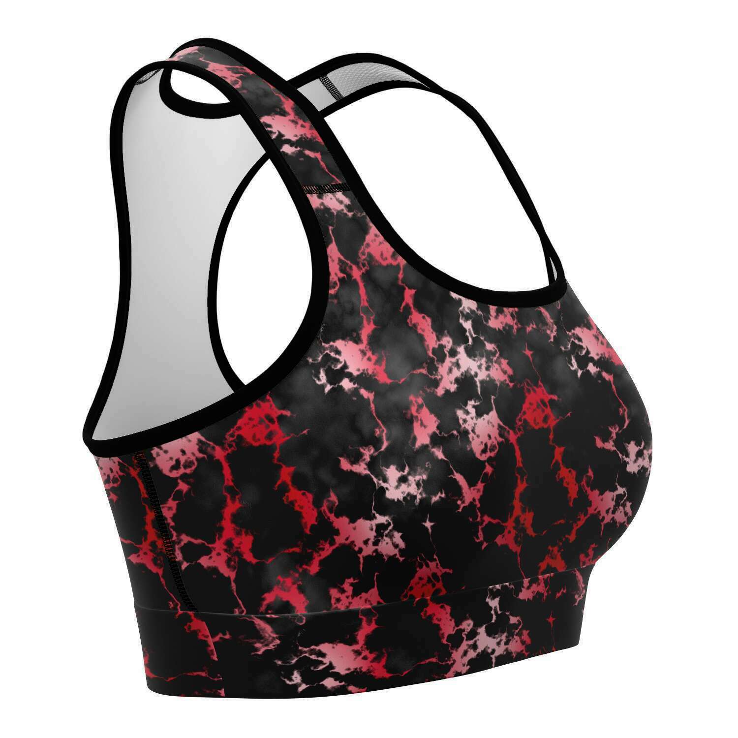 Women's Blood Red Gilded Marble Athletic Sports Bra Right