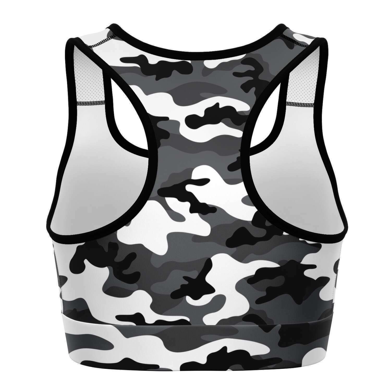 Women's Black White Camouflage Athletic Sports Bra Back
