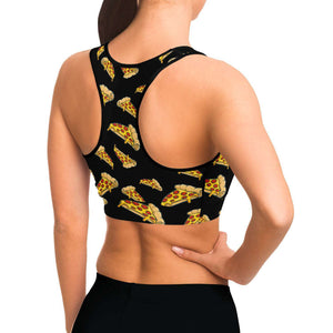 Women's Late Night Hot Pepperoni Pizza Party Athletic Sports Bra Model Right