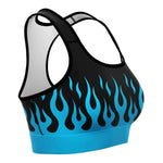 Women's Classic Blue Hot Rod Flames Drip Athletic Sports Bra Right