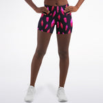 Women's Pink Dark Crystal Mid-rise Athletic Booty Shorts