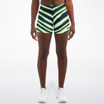 Women's Seattle Football Green Wild Zebra Stripe Animal Pattern Mid-rise Athletic Booty Shorts