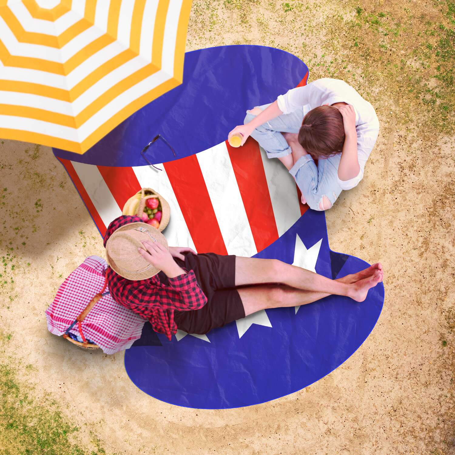 Uncle Sam's Blue Top Hat Beach Blanket