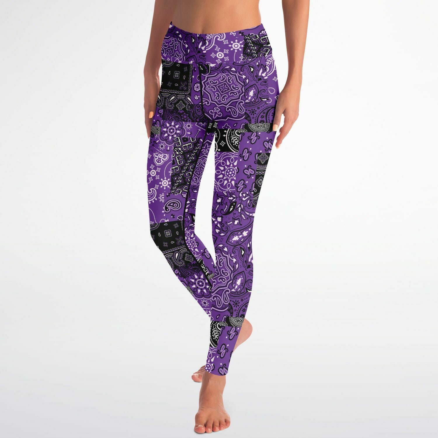 Women's Purple Paisley Patchwork High-waisted Yoga Leggings