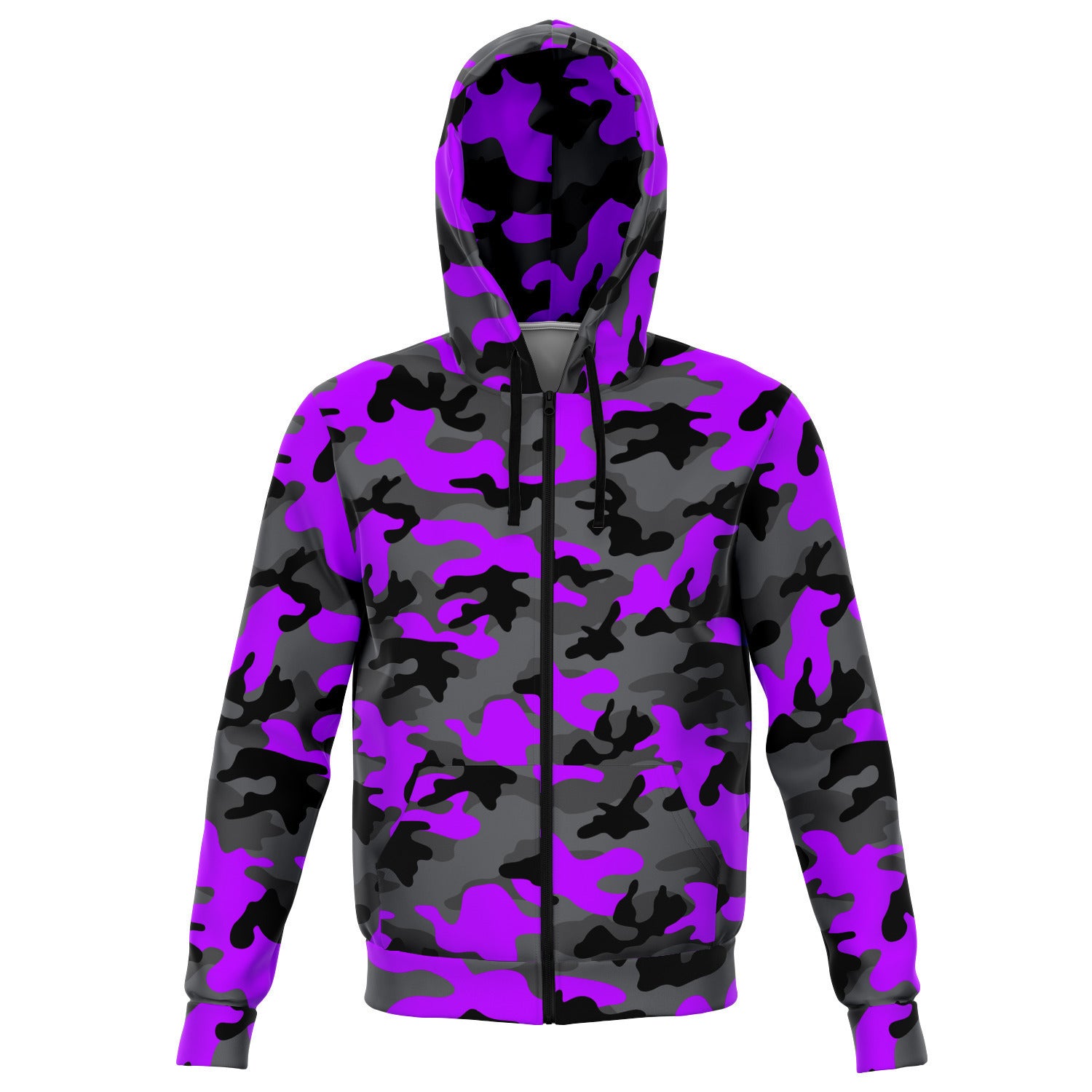 Unisex Purple Camouflage Athletic Zip-Up Hoodie