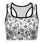 Women's White Black Paisley Bandana Athletic Sports Bra