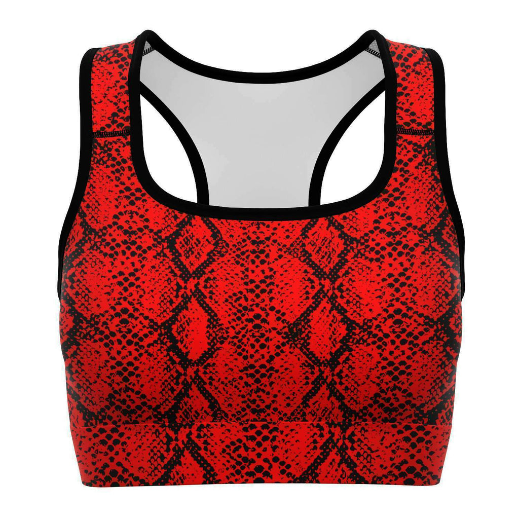 Women's Red Snakeskin Reptile Print Athletic Sports Bra