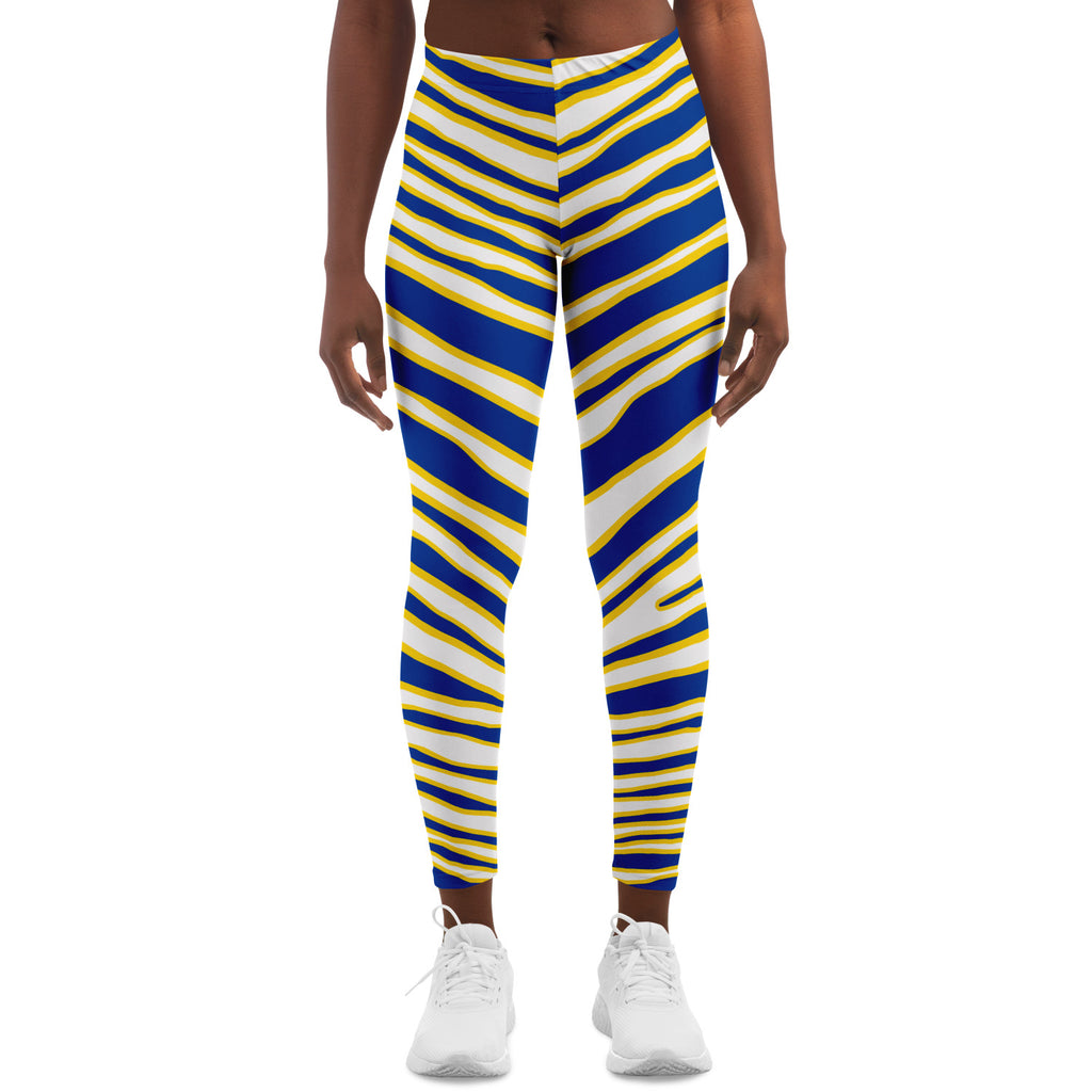 Women's Los Angeles Football Blue Wild Zebra Stripe Animal Pattern Mid-Rise Yoga Leggings