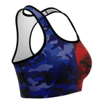 Women's All Blue Red Camouflage Athletic Sports Bra Right