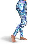 Women's Blue Marble Swirl High-waisted Yoga Leggings Right