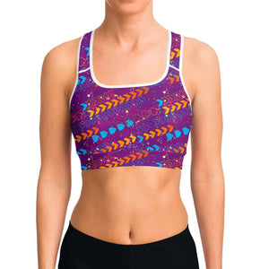 Women's Fast Forward Purple Athletic Sports Bra Model Front