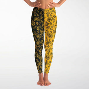 Women's Black Yellow Paisley Bandana High-waisted Yoga Leggings
