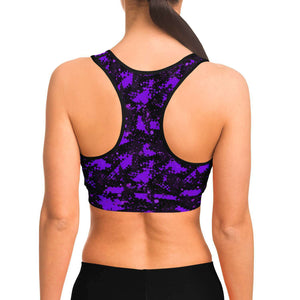 Women's Purple Digital Camouflage Athletic Sports Bra Model Back