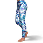 Women's Blue Marble Swirl High-waisted Yoga Leggings