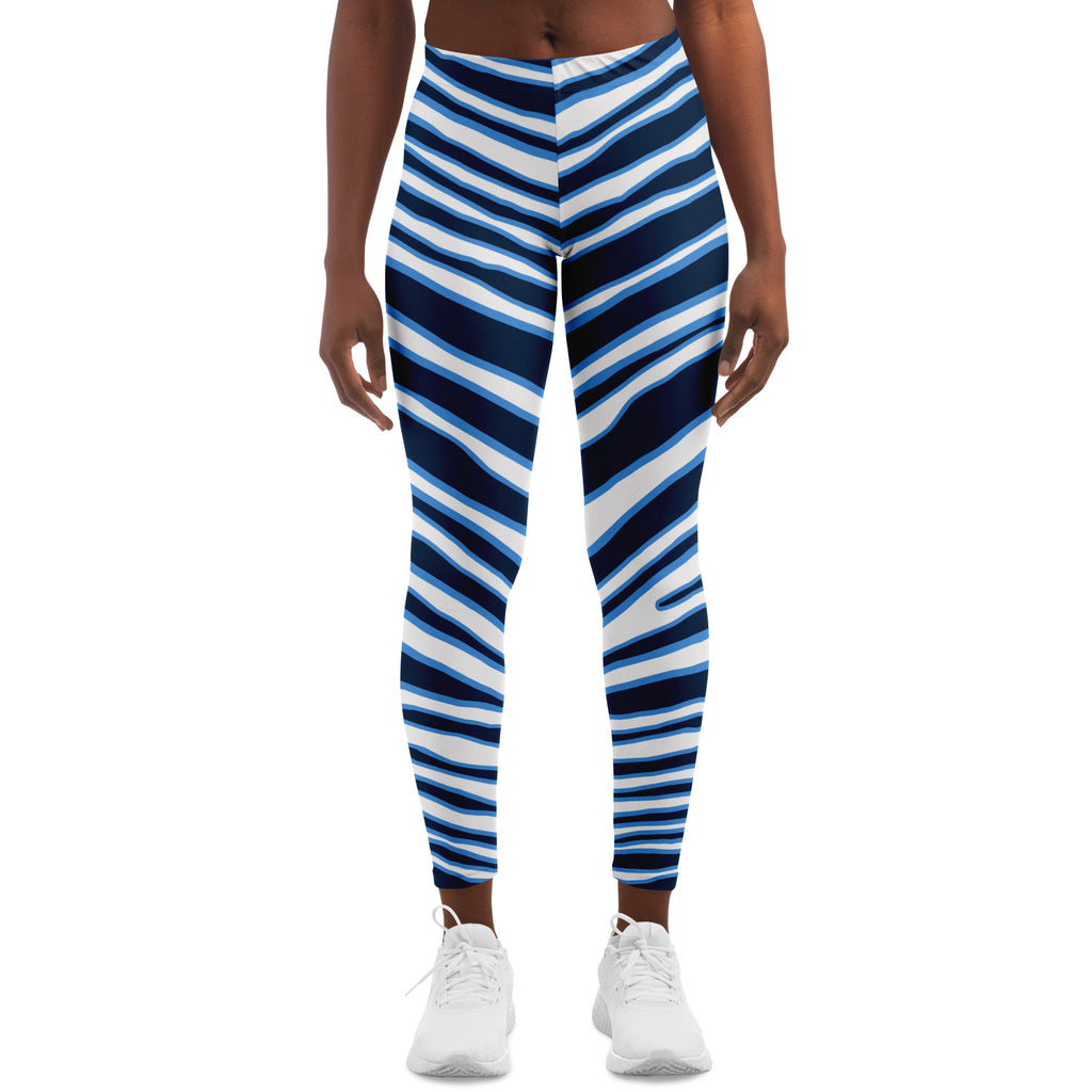 Women's Nashville Tennessee Football Blue Zebra Stripe Animal Pattern Mid-rise Yoga Leggings