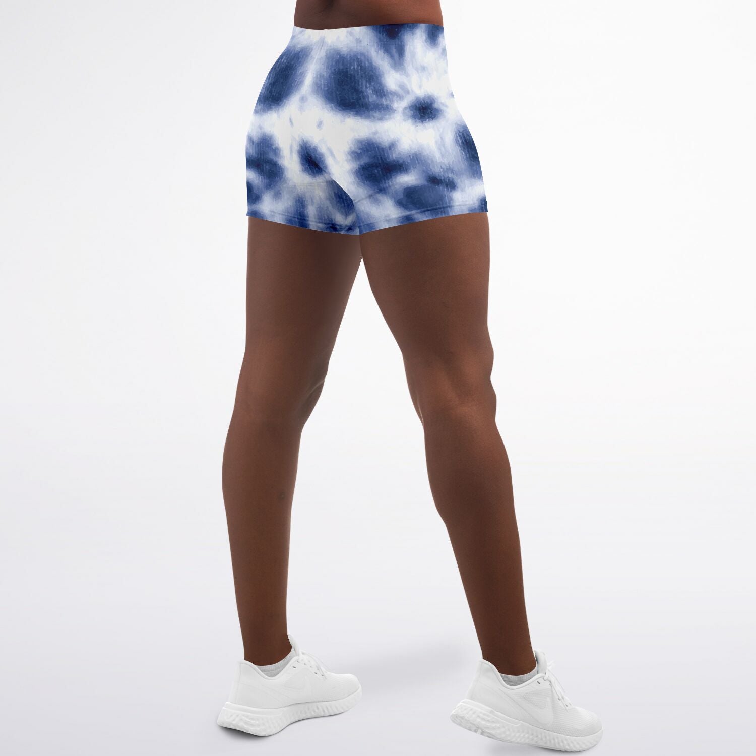 Women's Mid-rise Classic Mono Blue Tie-Dye Pattern Athletic Booty Shorts