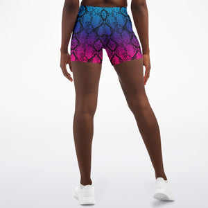 Women's Mid-rise Rainbow Gradient Snakeskin Reptile Print Athletic Booty Shorts
