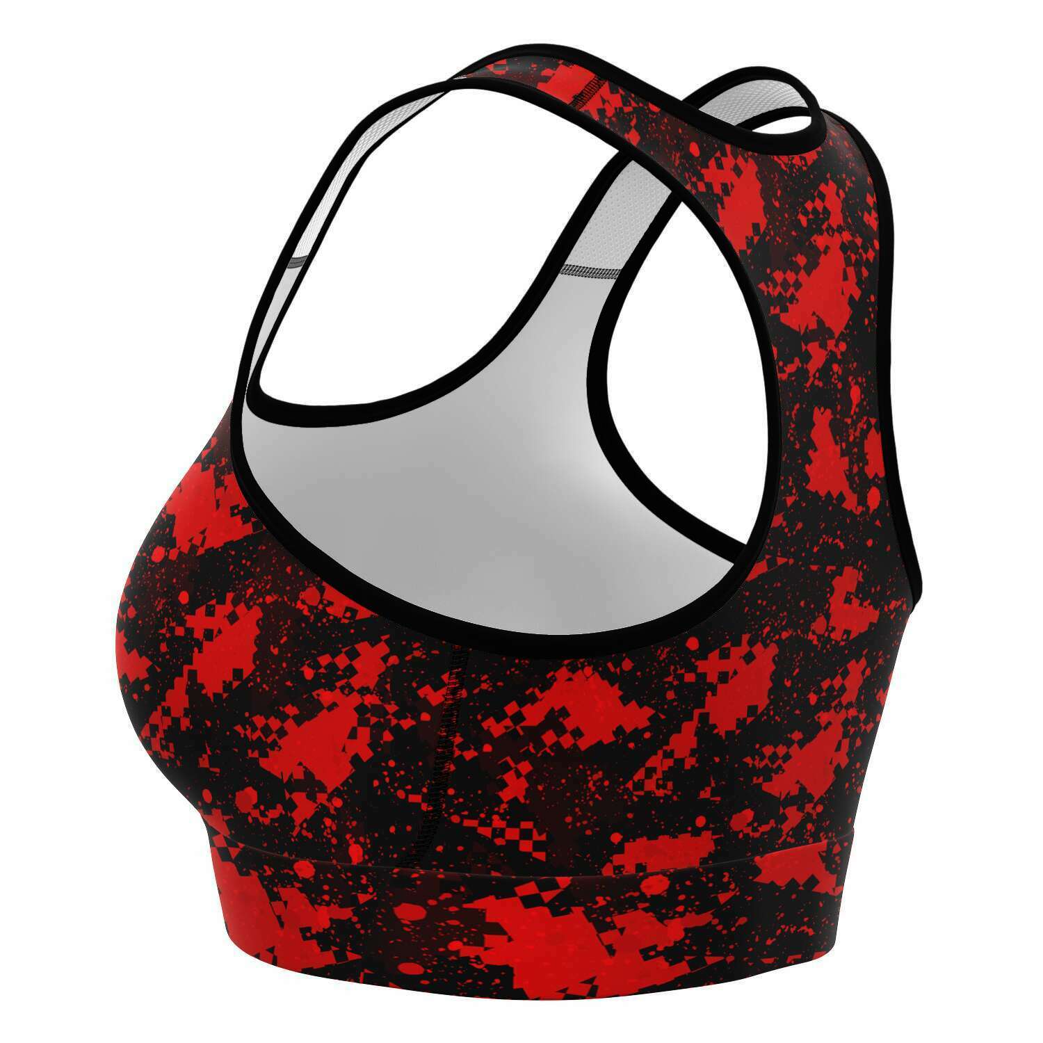 Women's Red Digital Camouflage Athletic Sports Bra Left
