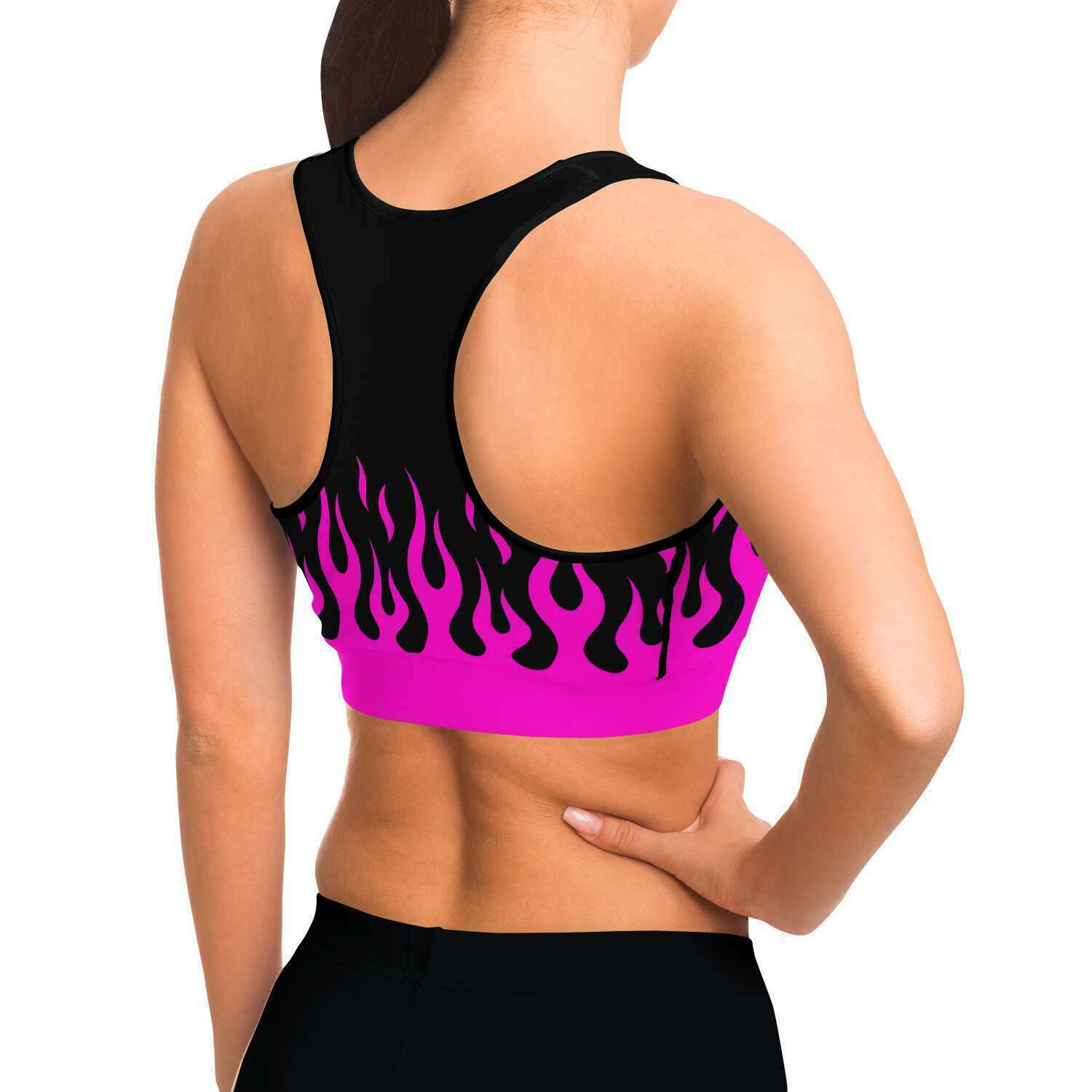 Pink Fire Flames Sports Bra