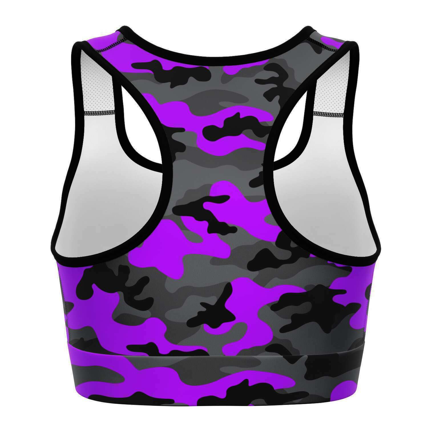 Women's Black Purple Camouflage Athletic Sports Bra Back