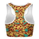 Women's Polka Dot Pizza Lovers Party Athletic Sports Bra Back